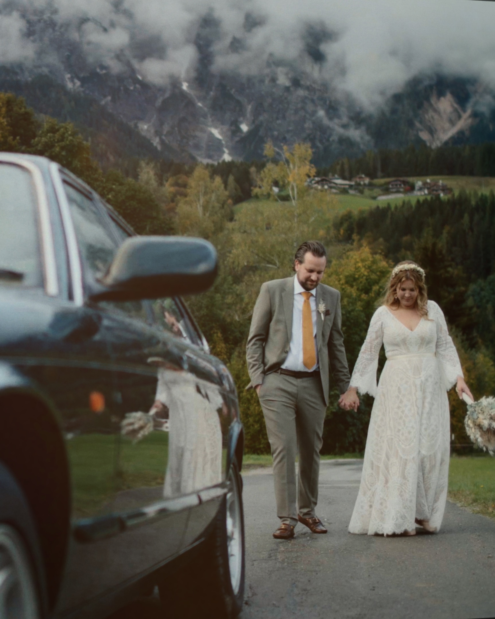 Jessica and Kevin's romantic wedding day at Der Kirchenwirt in Leogang, Salzburg, captured in cinematic wedding videography style by Zsolt Barabas.